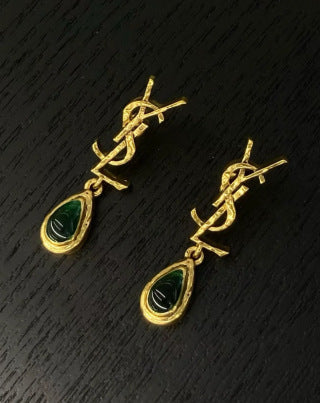 YSL Turquoise Teardrop Monogram Drop Earrings