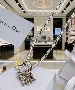 Dior Evelyne Silver Multi Charm Link Chain Necklace
