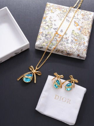 Dior Elara Teardrop Crystal Ribbon Pendant Necklace